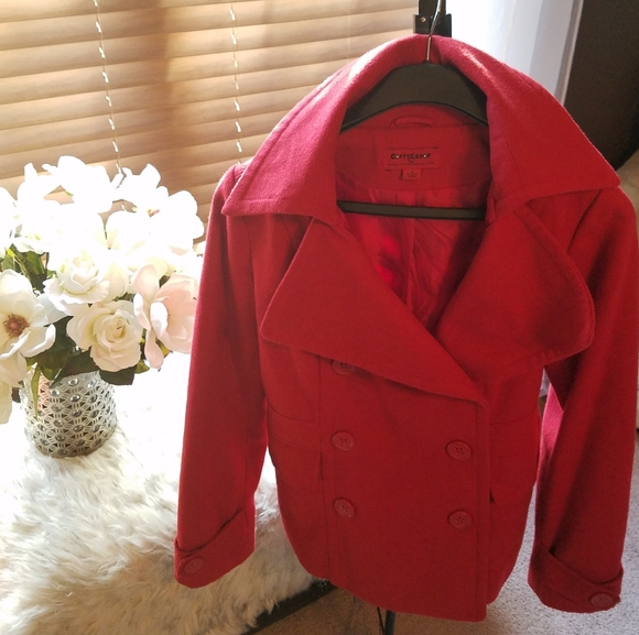 ❤CoffeeShop Red Double Breasted Pea Coat 🧥 - Picture 2 of 8